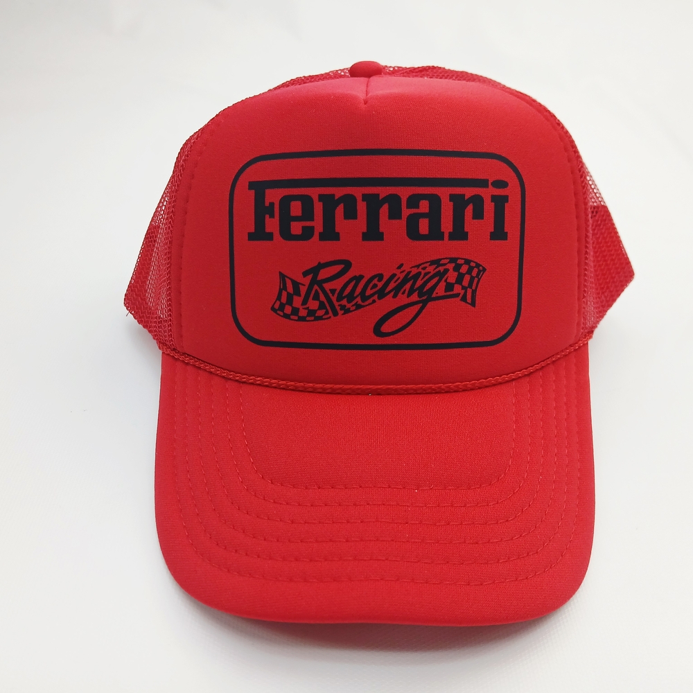 Ferrari Red Racing Mesh Trucker Hat with Black Logo